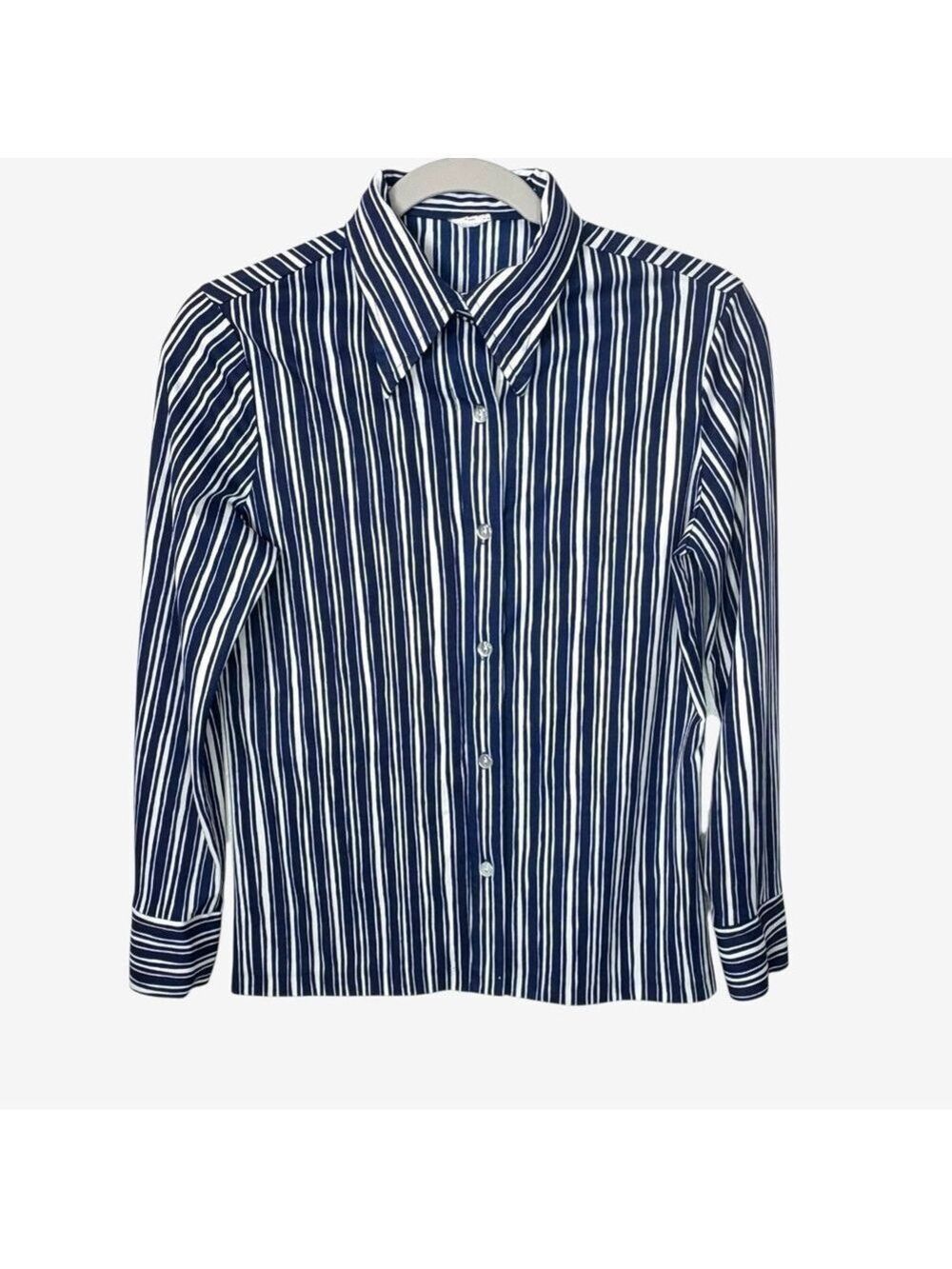 Vintage 90s Office Siren Pinstripe Jersey Top • Shrunken Fitted Button Up